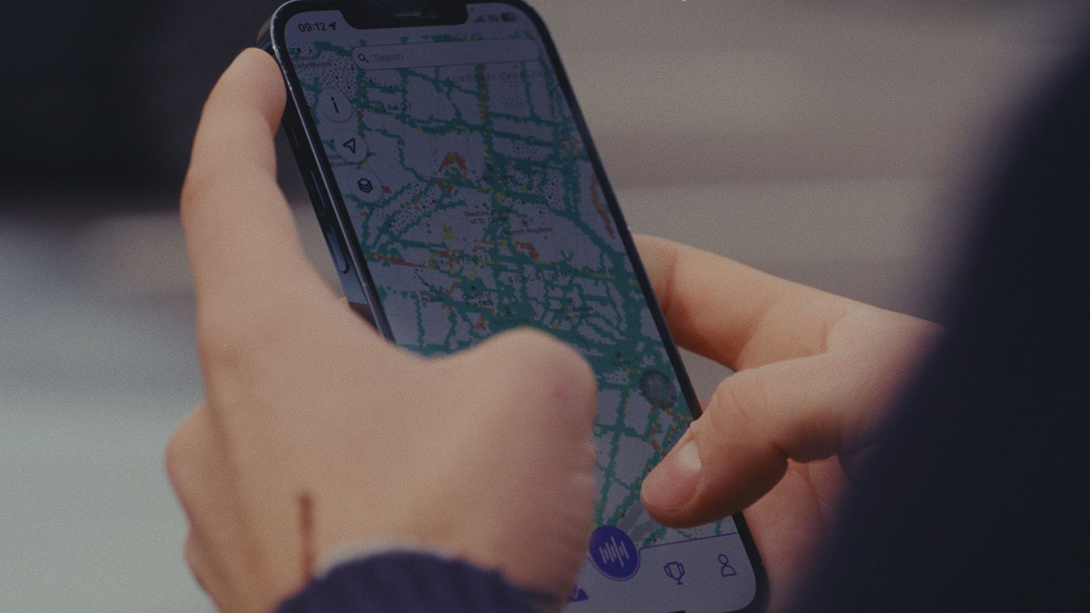 Close-up of a person using the Silencio app on a phone